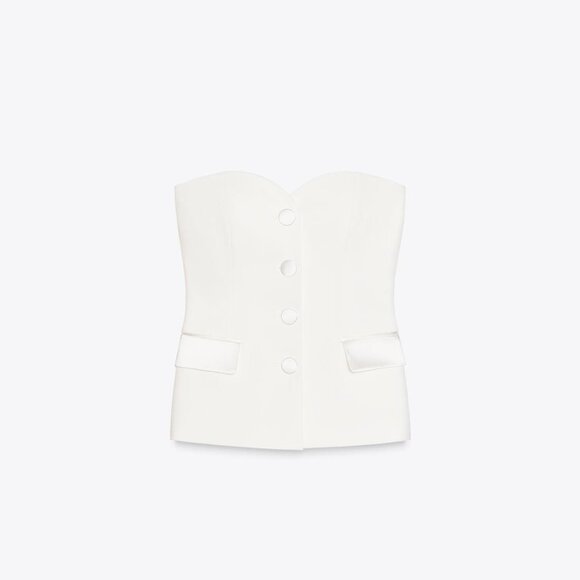 NWT ZARA 2 PIECES MATCH SET COMBINATION SATIN EFFECT BUSTIER TOP + FLARED PANTS - Picture 6 of 10